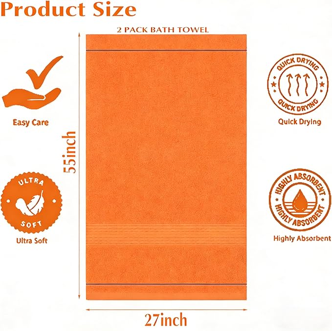 2-Pack Microfiber Bath Towels (27x54 Inches) - Ultra Soft & Quick Dry, 3X Absorbency, Lightweight for Gym, Yoga, Travel & Spa - Perfect for Home, Fitness & Post-Workout