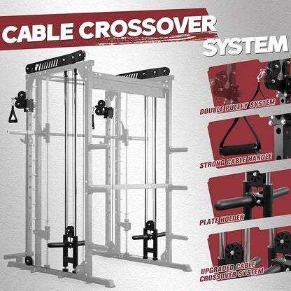 RitFit M1 Pro Smith Machine with Cable Crossover System, Multi-Function Squat Rack Power Cage for Home Gym, Power Rack and Packages
