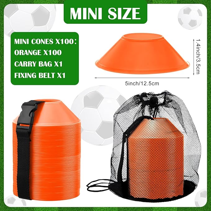Hanaive 100 Pieces Mini Soccer Cones for Sport Drills 5 Inch Agility Disc Cones with Accessories for Kids Football Training