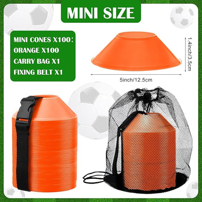 Hanaive 100 Pieces Mini Soccer Cones for Sport Drills 5 Inch Agility Disc Cones with Accessories for Kids Football Training