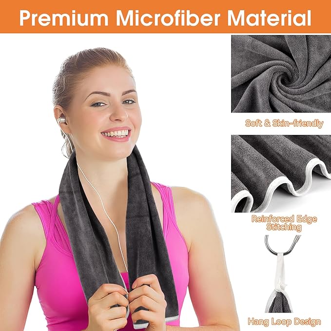 3 Pack Microfiber Gym Towels (14.2" x 30"), Super Soft, Quick Drying, Absorbent Towel for Fitness, Yoga, Swimming, Sports, Workout, Skin-Friendly for Women Men (Grey)