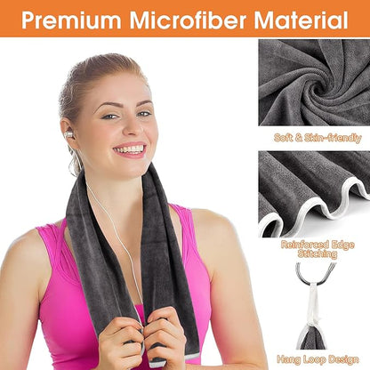 3 Pack Microfiber Gym Towels (14.2" x 30"), Super Soft, Quick Drying, Absorbent Towel for Fitness, Yoga, Swimming, Sports, Workout, Skin-Friendly for Women Men (Grey)