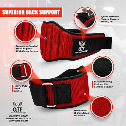 QTF Fitness Neoprene Weight Lifting Belt - Adjustable 6" Gym Support for Stability & Lumbar Support - Sweat Resistant Weightlifting Belt for Men & Women for Squats, Deadlifts & Bench Presses