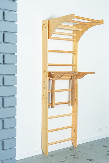 Wall Bars with Dip Bars CM-01-220, 87 in Wooden Swedish Ladder Set: Adjustable Pull Up and Dip Bars for Training and Physical Therapy - Used in Homes, Gyms, Clinic, and Schools