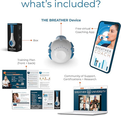 THE BREATHER │ Natural Breathing Exerciser Trainer For Drug-Free Respiratory Therapy │ Breathe Easier with Stronger Lungs │ Guided Mobile Training App Included