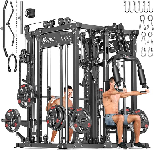 Multi-Purpose Squat Rack,Smith Machine Weight Rack Set with Cable Crossover System, Home Gym Power Racks, Power Racks and Packages