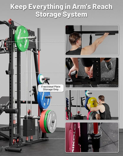 Mikolo M4 2.0 Smith Machine, 2200lbs Squat Rack with LAT-Pull Down System & Cable Crossover Machine, Training Equipment with Leg Hold-Down Attachment