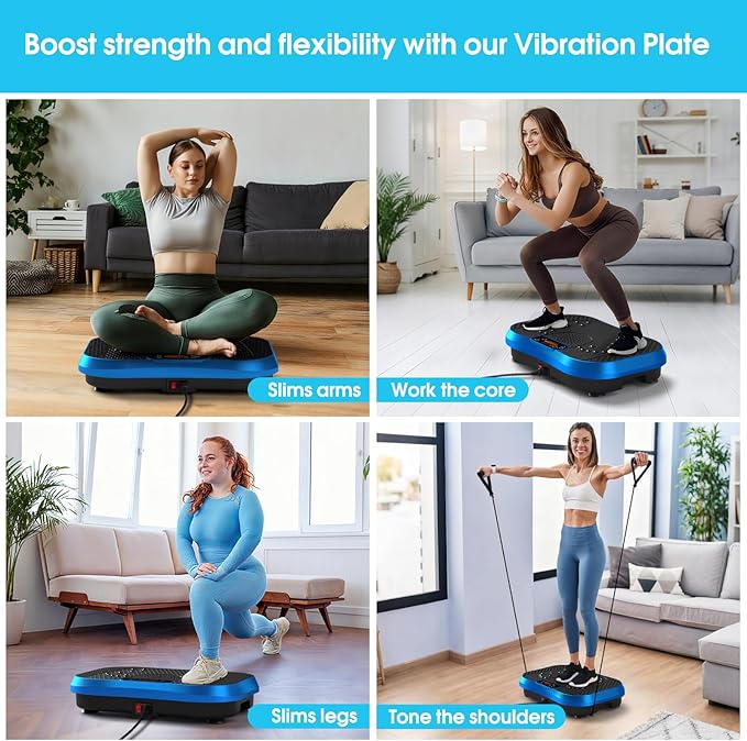 SoftGym Vibration Plate Exercise Machine for Lymphatic Drainage,Power Vibrate Stand Shake Board 450 Lbs Capacity Whole Body Workout Waver with Fitness Resistance Bands Weight Loss Gifts for Women Men
