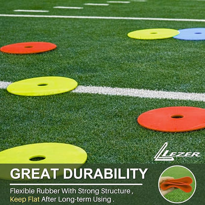 LEZER 6 Inch 8 Inch Flat Cones, Spot Markers, Soccer Cones, Field Court Markers, Sit Spots, Flat Discs, Soccer Training Equipment, Agility Practice, Football, Made in Taiwan