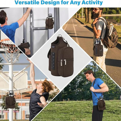 icolor Magnetic Gym Bag Water Bottle Carrier Holder with Phone Pockets & Shoulder Strap,Gym Magnetic Bag 5 Built-in Magnets Gym Accessories Organizer Sling Bottle Bag Pouch Sleeve