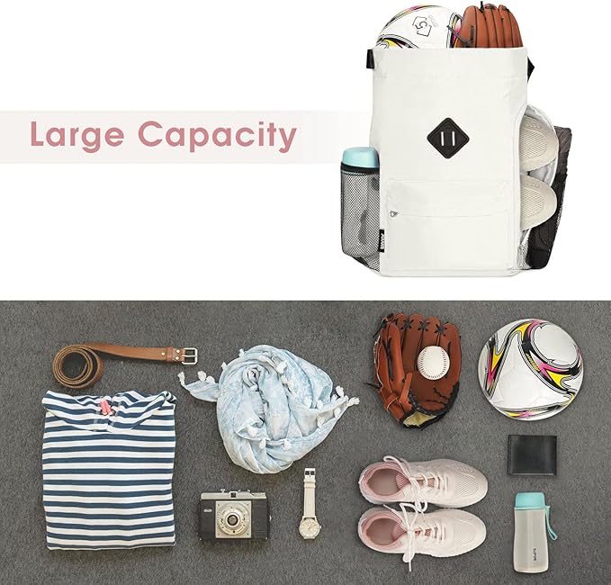 WANDF Drawstring Backpack Sports Gym Bag with Shoes Compartment, Water-Resistant String Backpack Cinch for Women Men (Small,Beige)