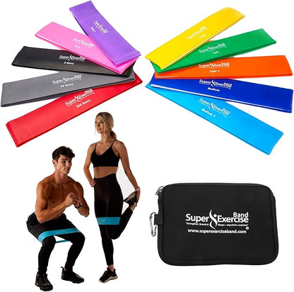 USA 14" x 3" Extra Long Latex Free Mini Loop Bands in 3, 5, 10 Pack Sets. 10 Strengths for Resistance Training, Stretching, Yoga, Toning. Plus an Exclusive iPhone App and E-Book.