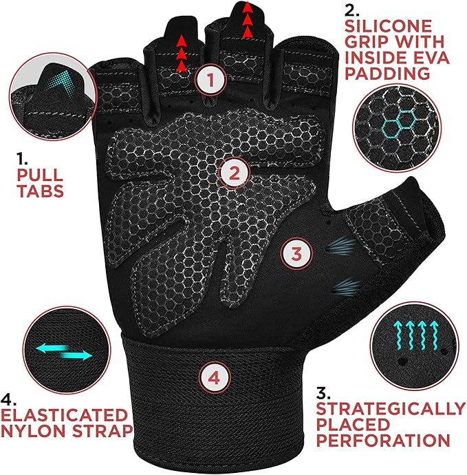 RDX Weight Lifting Gloves Gym Fitness Workout, Anti Slip Padded Full Palm Protection, Ultra Ventilated, Bodybuilding Strength Training HIIT WOD Exercise, Half Finger Men Women Cycling Rowing Climbing