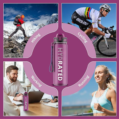 Water Bottle with Straw, 32oz Motivational Water Bottles with Time Marker to Drink, Tritan BPA Free, 1L Sports Water Bottle with Carry Strap LeakProof for Women Gym Fitness Outdoor (1 Pack)