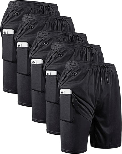 JWJ Mens 2 in 1 Running Shorts Quick Dry Gym Athletic Workout Clothes with Side Pockets