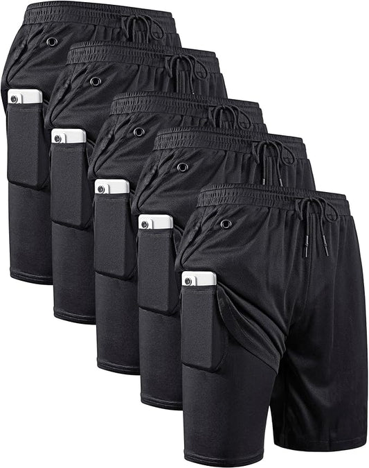 JWJ Mens 2 in 1 Running Shorts Quick Dry Gym Athletic Workout Clothes with Side Pockets