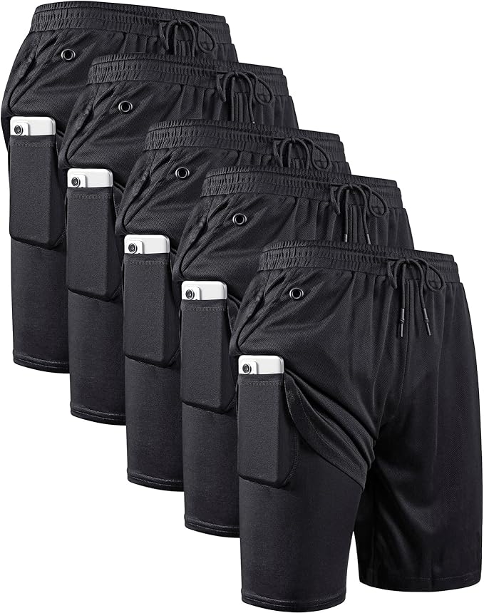 JWJ Mens 2 in 1 Running Shorts Quick Dry Gym Athletic Workout Clothes with Side Pockets