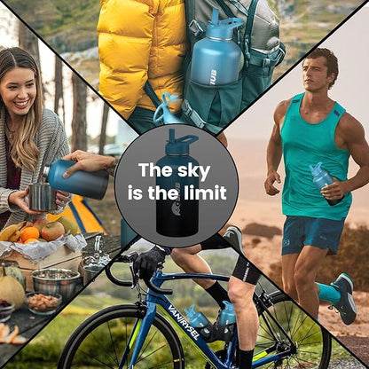 Insulated Water Bottle 32 oz, Triple Wall Vacuum Stainless Steel(Cold for 48 Hrs),Leak Proof & BPA-Free,Simple Modern Water Bottle with Drink-Through Lid & Flip Straw for Sports & Travel, Indigo-Black