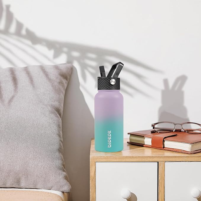BJPKPK Insulated Water Bottles with Straw Lid, 27oz Stainless Steel Water Bottle with 3 Lids, Leak Proof BPA Free Metal Thermo, Mugs, Tumblers, Keep Cold Hot - Coral