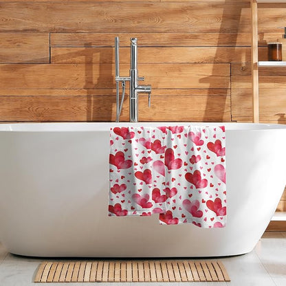 Red Love Heart Bath Hand Towels 2 Packs Happy Valentine's Day Soft Absorbent Dish Tea Towels Romantic Pink and Red Love Quick Dry Washcloths Decorative Kitchen Dish Towels for Guest Gym Spa