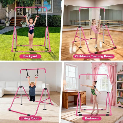 SHIWEI Gymnastics Bar for Kids, Foldable Gymnastic Bar with 5 Adjustable Height, Expandable Training Equipment for Indoor/Outdoor