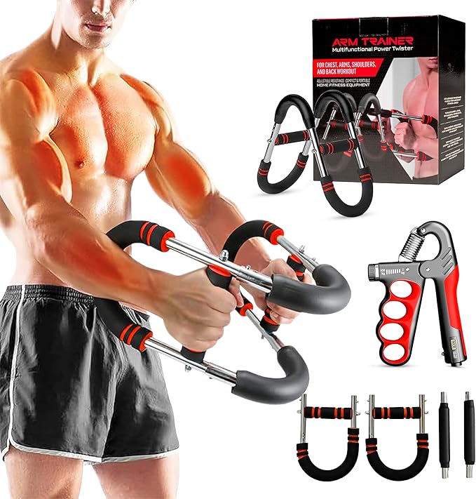 LuxUltra Twister Arm Trainer Chest Workout Equipment for Men & Women, Adjustable 40-130 lbs Chest and Arm Trainer, Home Gym Strength Trainer with Hand Grip Strengthener
