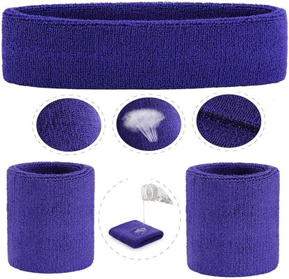 ONUPGO Sweatband Set Sports Headband Wristband Set Sweatbands Terry Cloth Wristband Wrist Sweatband Headbands Moisture Wicking Sweat Absorbing Head Band