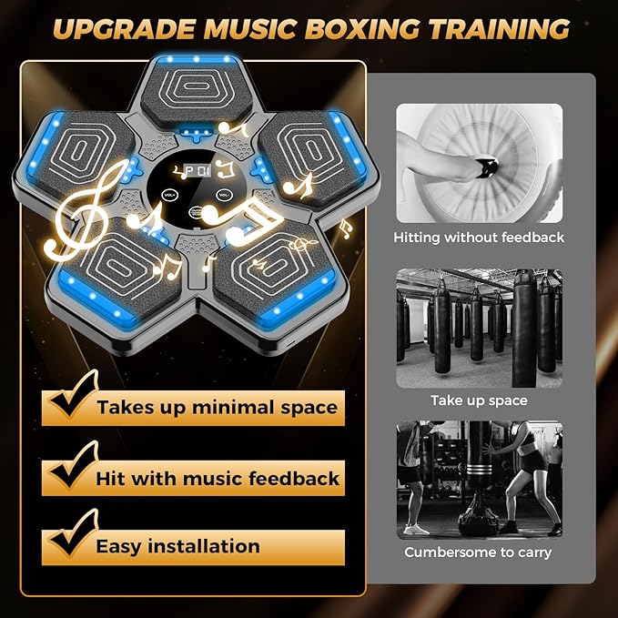 2026 Music Boxing Machine for Adults and Kids, Smart Bluetooth Boxing Training Equipment with Gloves Wall Mounted, Workout Punching Machine for Home,Office and Gym
