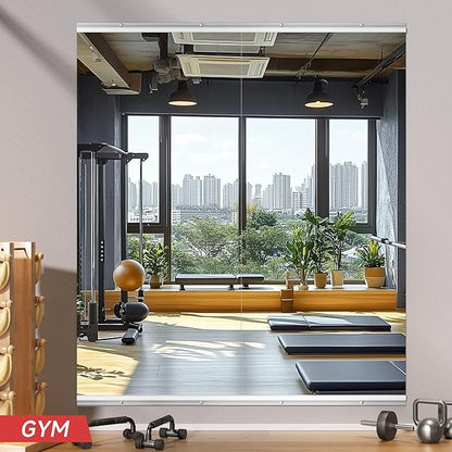 Home Gym Mirror, 71" x 32", 2PCS Large Full Body Mirror for Yoga, Silver Shatterproof Frameless HD Tempered Glass, Wall-Mounted Wall Mirrors for Home Gym, Workout, Garage, Dance Studio