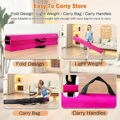 MARFULA 6 FT / 8 FT / 9 FT Folding Gymnastics Beam Foam Balance Floor Beam - Extra Firm - Suede Cover - Anti Slip Bottom with Carry Bag for Kids/Adults Home Use