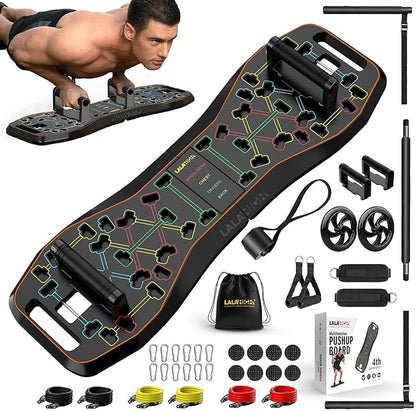 LALAHIGH Push Up Board,36 in 1 Home Gym Equipment with Ab Roller Wheel & Resistance Bands, Portable Foldable Workout Board for Full Body Strength Training Men Women,Gift for Boyfriend