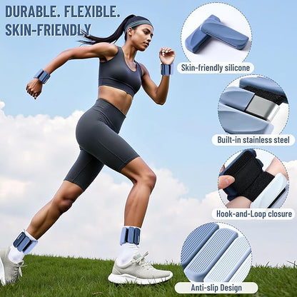 Wrist & Ankle Weights for Women and Men, 2lbs/4lbs Pairs Adjustable Silicone Weighted Bangles for Arm & Leg Workouts, Perfect for Pilates, Barre, Yoga, Walking & Home Fitness 24055