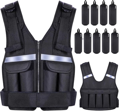 Sportneer Adjustable Weighted Vest Weights: 2-18 lbs/2-40 lbs Washable Weight Vest for Walking 16 In 1 Fast Adjust Rucking Vest for Women and Men Home Gym Running Jogging Strength Training Vests