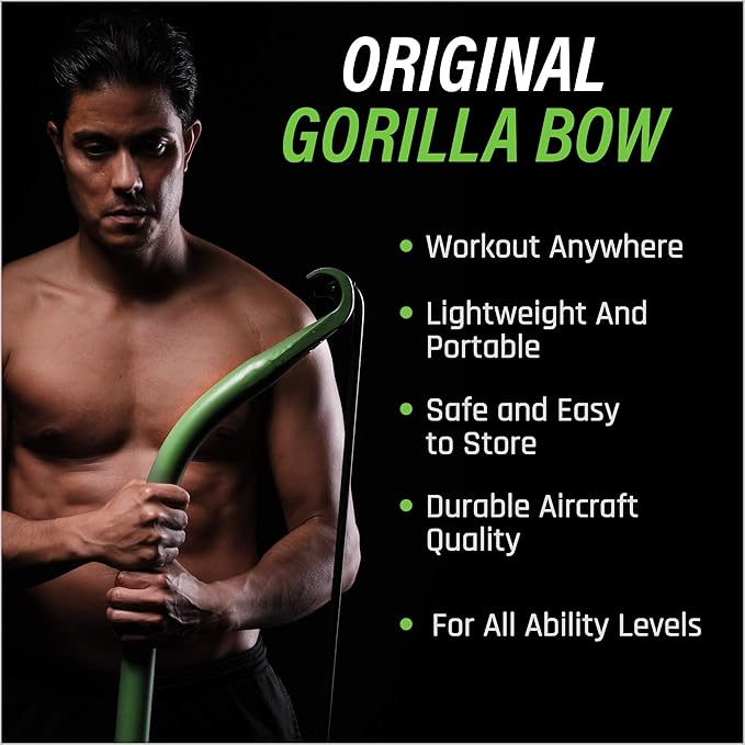 Gorilla Bow Lite Portable Home Gym System, Strength Training Equipment 100 Plus Workouts, All in One Exercise Equipment for Travel, Home Gym & Outdoor Workouts (Lite Travel Bow, Black, Base Bundle)