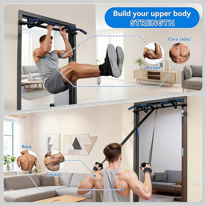 EPHESPORT 2026 Multifunctional Pull Up Bar for Doorway – US Patented Design, Foldable, No Drilling or Slipping, Multi-Grip Bar with Resistance Band Hooks, Commercial Alloy Steel, Large PVC Pads, 440 lbs Capacity
