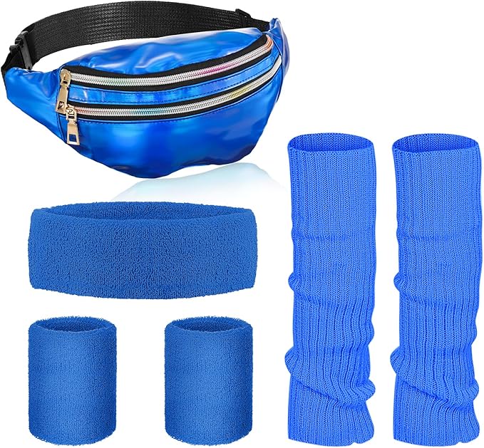 SATINIOR 80s Women Workout Outfit Neon Leg Warmer Headband Wristbands Fanny Pack Set 80s Accessories for Yoga Running