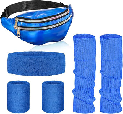 SATINIOR 80s Women Workout Outfit Neon Leg Warmer Headband Wristbands Fanny Pack Set 80s Accessories for Yoga Running