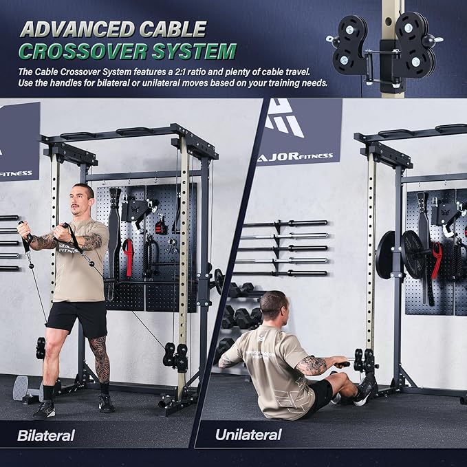 MAJOR FITNESS Drone3 Power Rack, 2500lbs Multi-Function Home Gym Squat Rack with Dual Pulley System, Pull-Up Bar & J-Hooks, Heavy-Duty Steel Frame for Maximum Stability & Strength Training