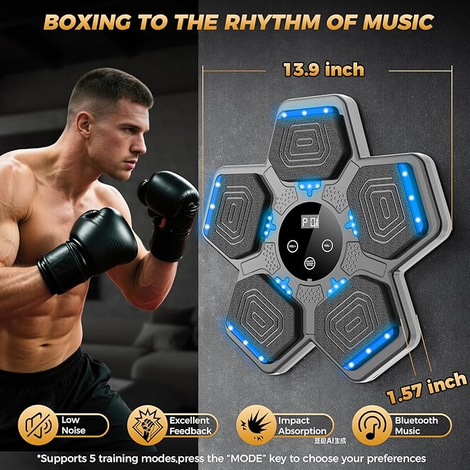2026 Music Boxing Machine for Adults and Kids, Smart Bluetooth Boxing Training Equipment with Gloves Wall Mounted, Workout Punching Machine for Home,Office and Gym
