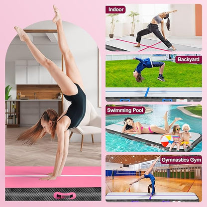 Inflatable Gymnastics Mat 10ft/13ft/16ft/20ft/ Air Tumbling Track Mats 4/8 inches Thick for Home Use/Training/Cheerleading/Yoga/Water with Pump