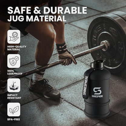 SHAKESPHERE Sports Water Bottle – 2.2L Wide Mouth Water Jug, Leakproof BPA-Free Gym Bottle for Men & Women, Great for Daily Hydration, Training, Travel, Outdoor Activities & Sports – Matte Black