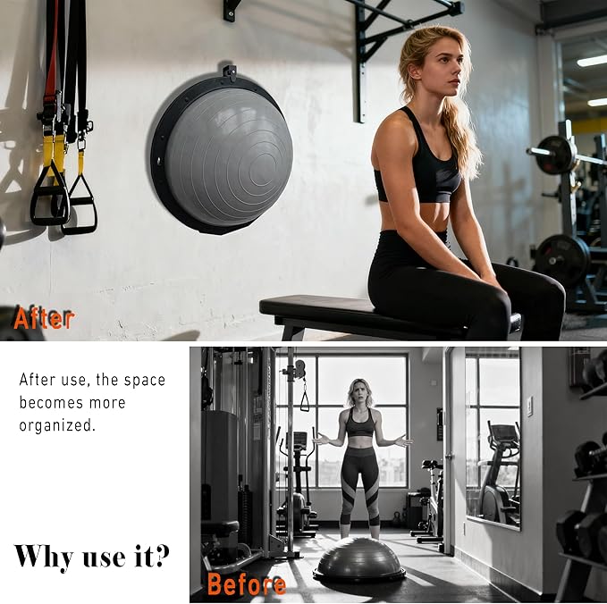 Exercise Ball Holder Wall Mount, Yoga Ball Holder Rack for Half Balance Trainer, Space-Saving Ball Storage Bracket for Home Gym