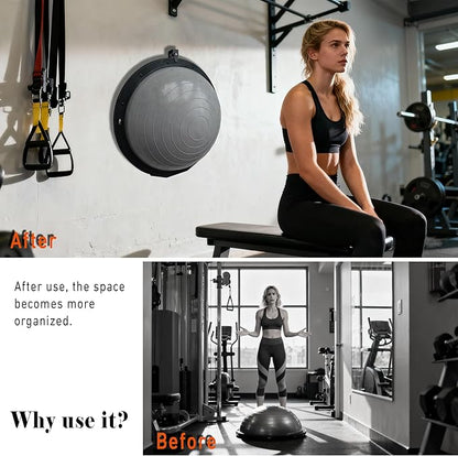 Exercise Ball Holder Wall Mount, Yoga Ball Holder Rack for Half Balance Trainer, Space-Saving Ball Storage Bracket for Home Gym