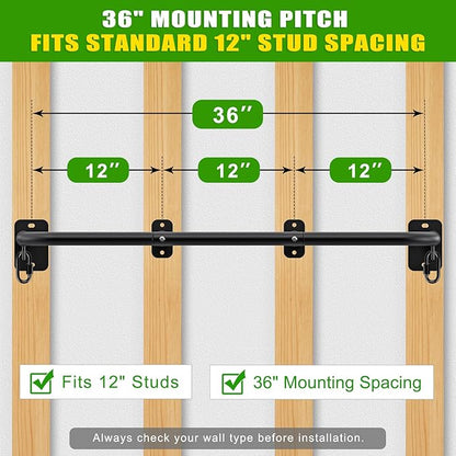 SELEWARE Heavy Duty Wall Mount Pull Up Bar, Joist Mount Chin Up Bar for Doorway, Sturdy Steel Construction, w/Resistance Band Hooks, Fits 32"/36" Wall Studs for Home Gym Strength Training