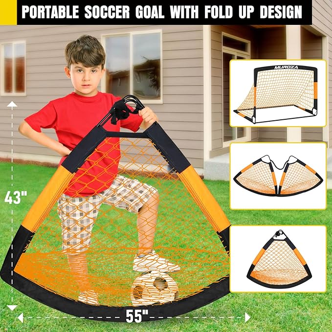 Soccer Goal, Kids Soccer Goals for Backyard Set, 2 Pack of Portable Pop Up Soccer Net with Soccer Ball, Cones, Complete Training Equipment for Youth, Toddler Outdoor Sports Games