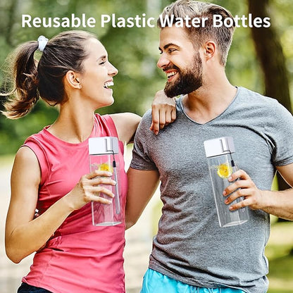 mwellewm 24Pcs Water Bottles Bulk 17 Oz Reusable Plastic Water Bottle Spill Proof Clear White Gym Sports Large Drink Bottle for Adult Leak Square Pack for School Outdoor Fitness Travel Camping Office