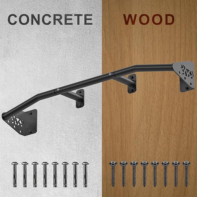 SELEWARE Heavy Duty Wall Mount Pull Up Bar, Joist Mount Chin Up Bar for Doorway, Sturdy Steel Construction, w/Resistance Band Hooks, Fits 32"/36" Wall Studs for Home Gym Strength Training