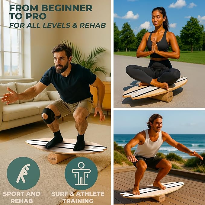 STAASH® Balance Board – Starter (Board + Roller) or Full Kit (w/Mat, Ball & Disc) – Core Balance Trainer for Fitness, Rehab, Surf – Free Coaching Videos