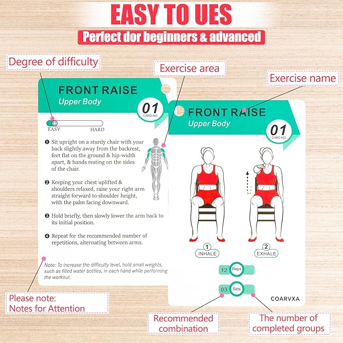 Chair Yoga Workouts for Women-58 Exercise Cards with Chair Yoga，ncludes 4-Week Challenge,2 Rings& Dry-Erase for Easy Organization-Home, Gym or Studio