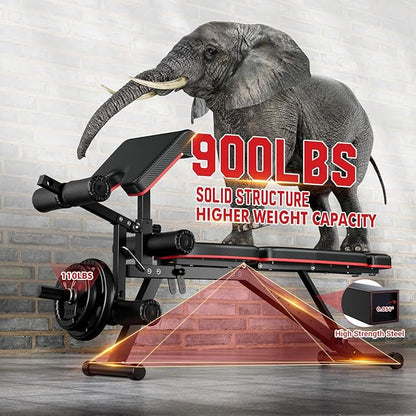 XDDIAS Workout Bench, Adjustable Weight Bench with Leg Extension and Leg Curl, Extended Headrest, 900LBS Preacher Curl Bench Incline Decline Flat Workout Bench for Home Gym Full Body Exercise
